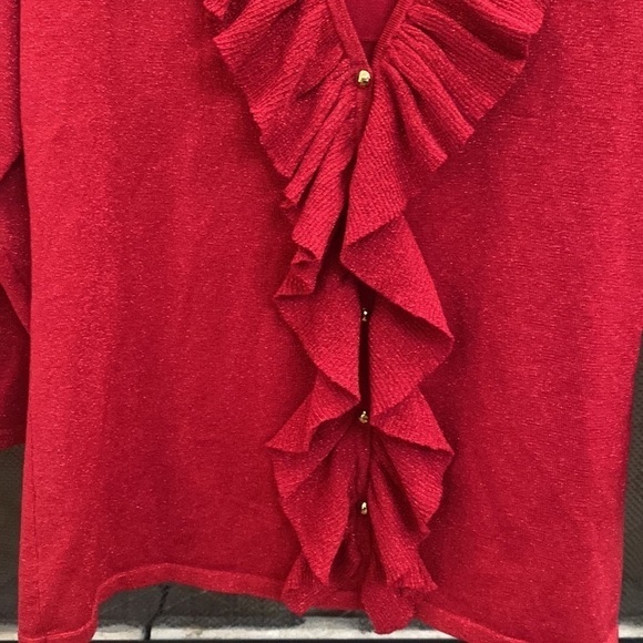 Alex Marie red metallic V-neck sweater cardigan with gold buttons. Size XL - Picture 7 of 12